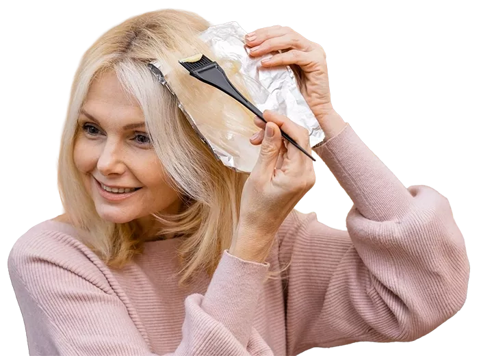 Aplicação da técnica de coloração para cobrir o cabelo branco